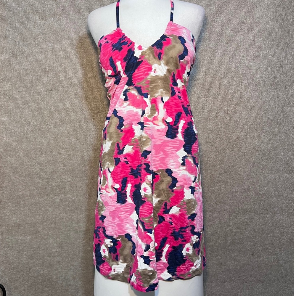 Tommy Bahama Halter Dress Women S Pink Tropical Floral Abstract Shelf Bra Resort